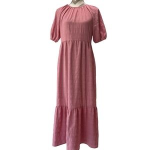 Anthropologie Ro & De Pink Lourdes Tiered Maxi Dress Women's Small Puff Sleeve